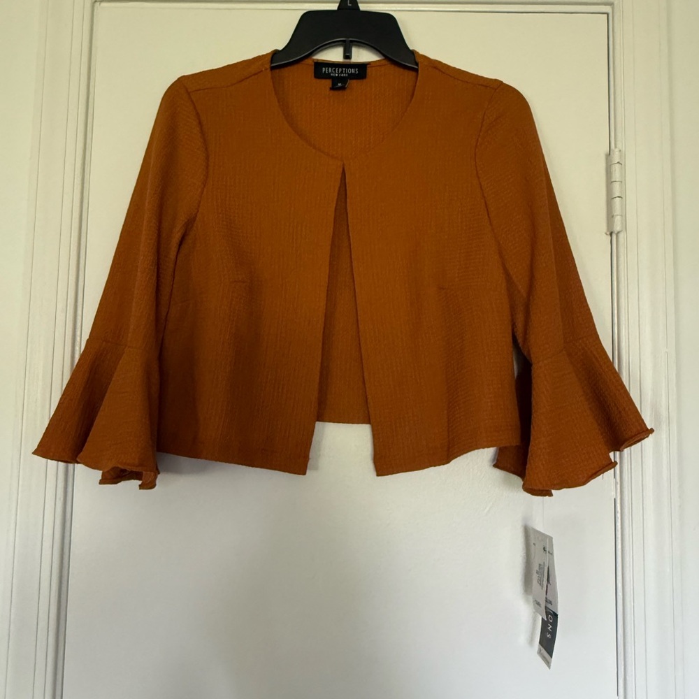 Perceptions Orange/Brown Bell Sleeve Dress Jacket/Shrug